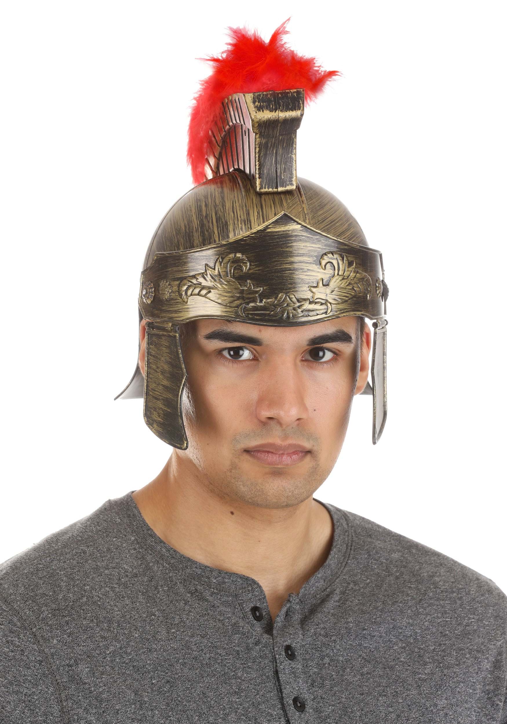 Gladiator Red Feather Costume Helmet For Adults