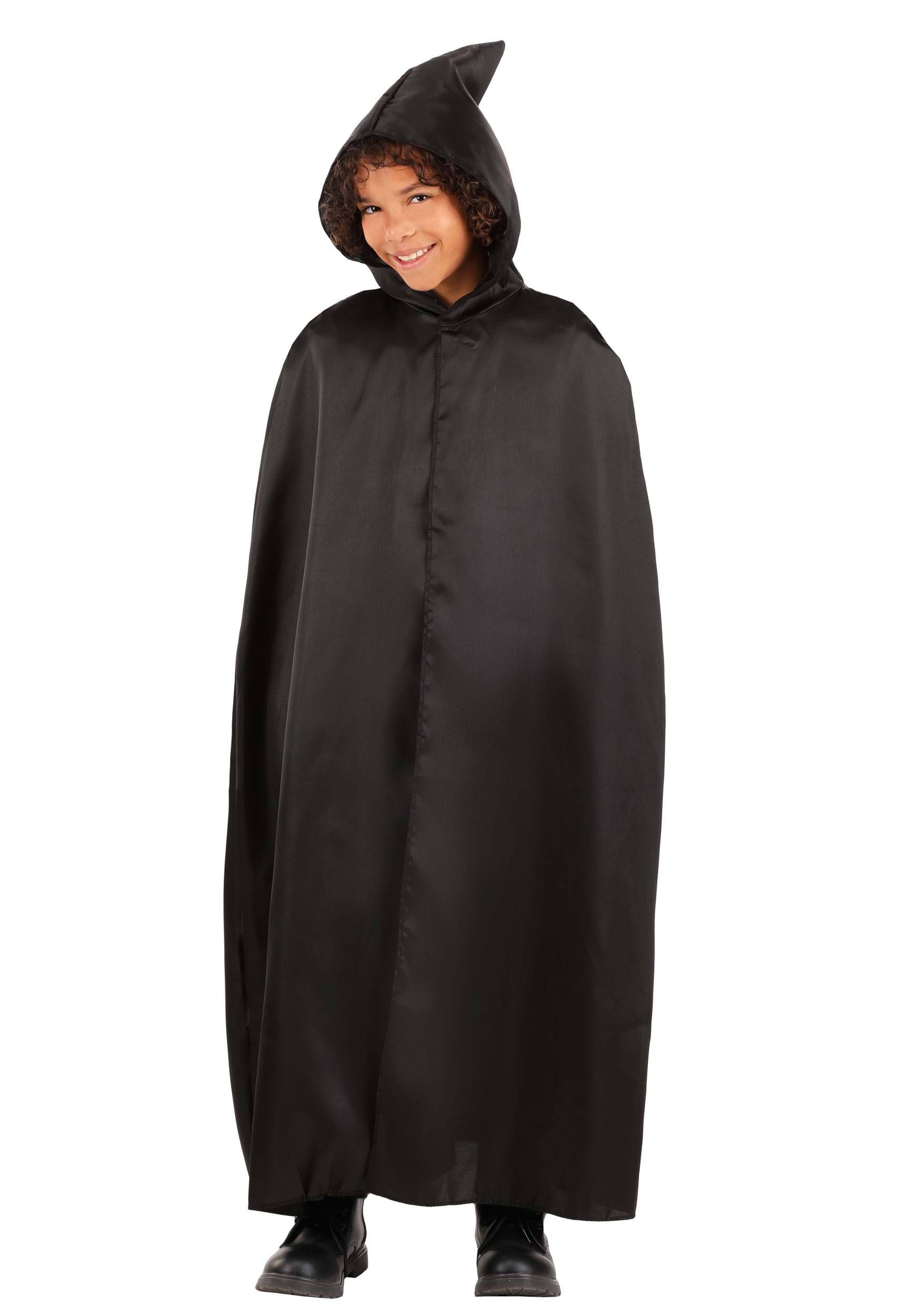 Children's Black Hooded Cloak , Costume Cloak