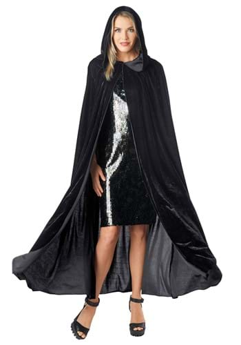 Adult Black Velvet Hooded Cape-1