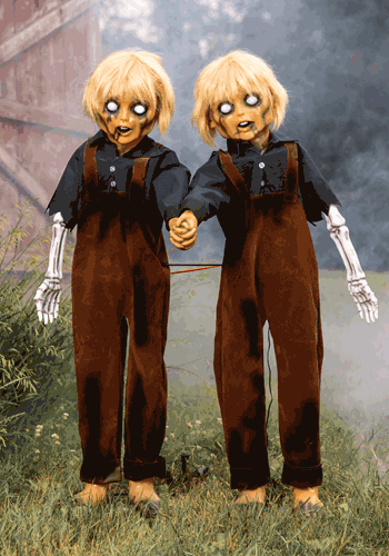 4FT Creepy Twin Boys Animatronic Decoration