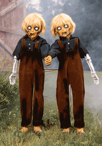 Creepy Twin Boys Animatronic Decoration