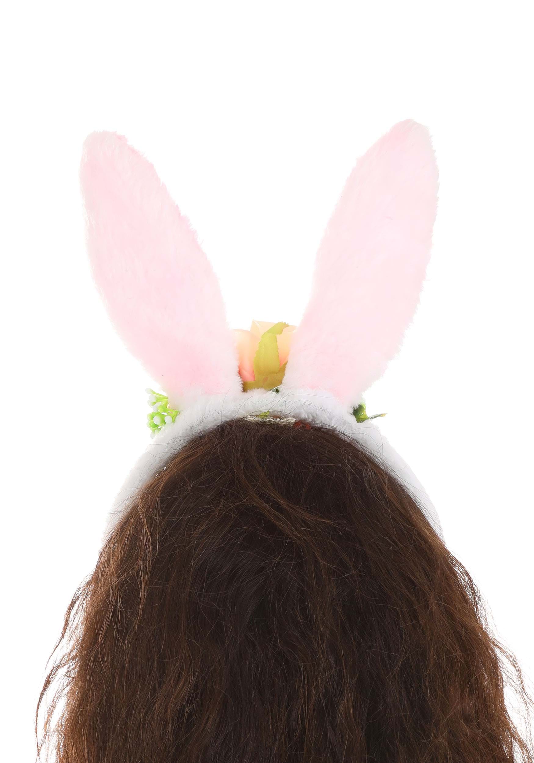 Floral White Bunny Ears Headband
