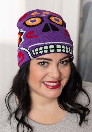 Purple Day of the Dead Knit Hat