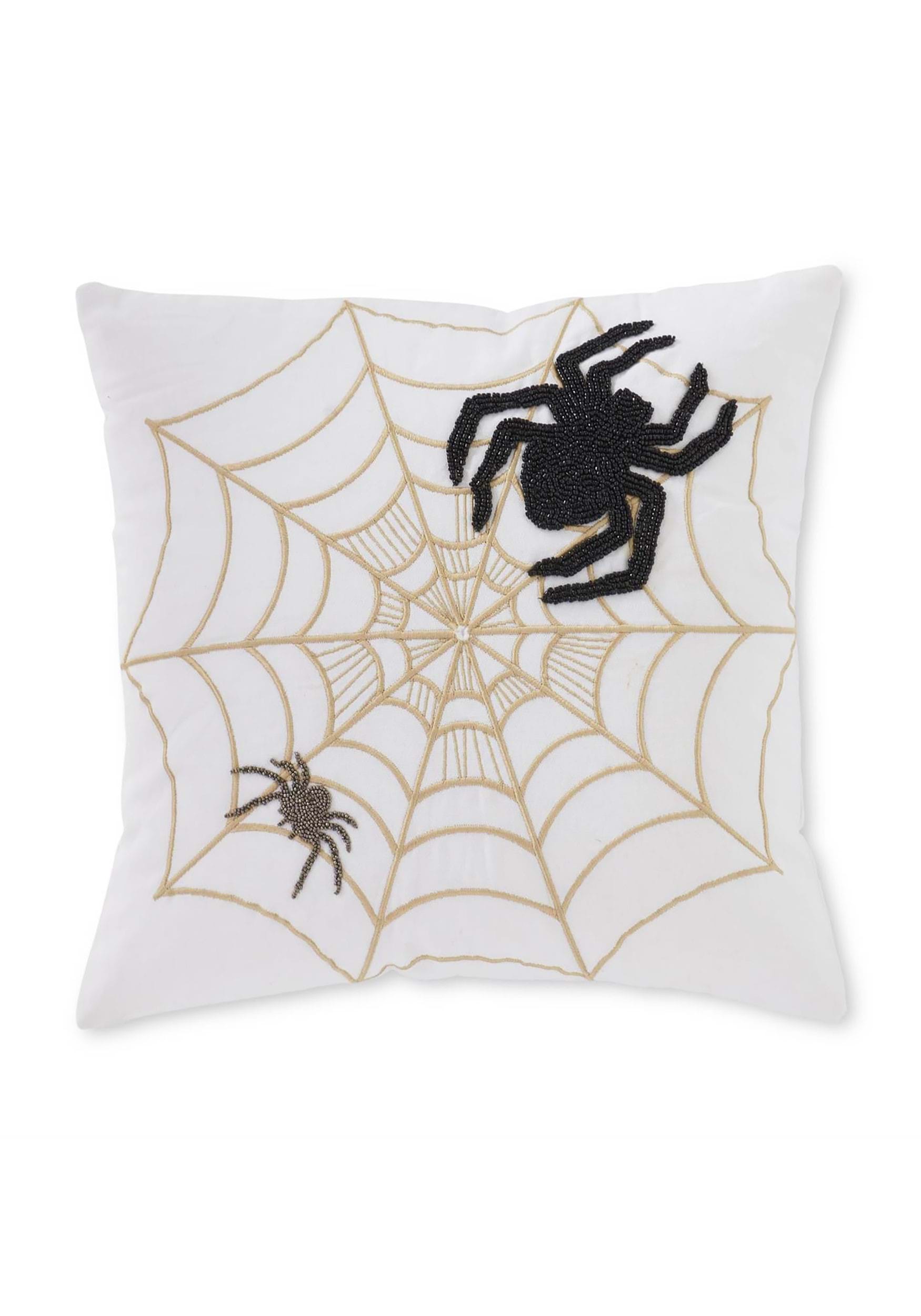18-Inch Embroidered Spiders And Web Pillow , Spider Decorations