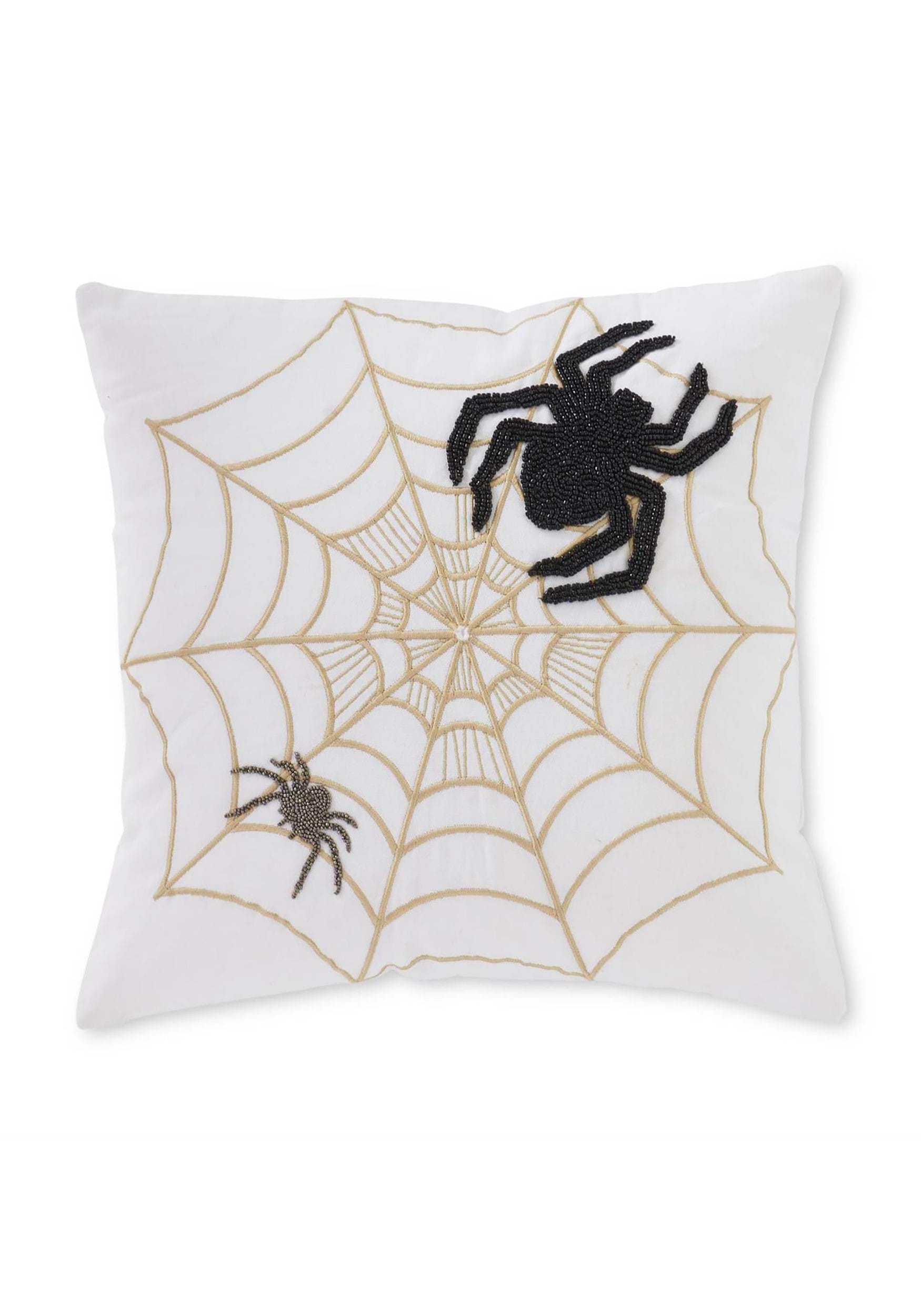 18-Inch Embroidered Spiders and Web Pillow | Spider Decorations