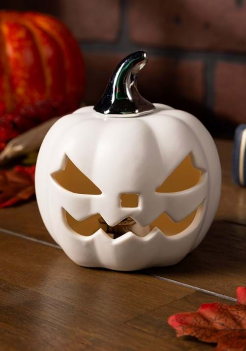 3.75 Inch White Ceramic LED Jack 'O Lantern Prop | Pumpkin Decorations