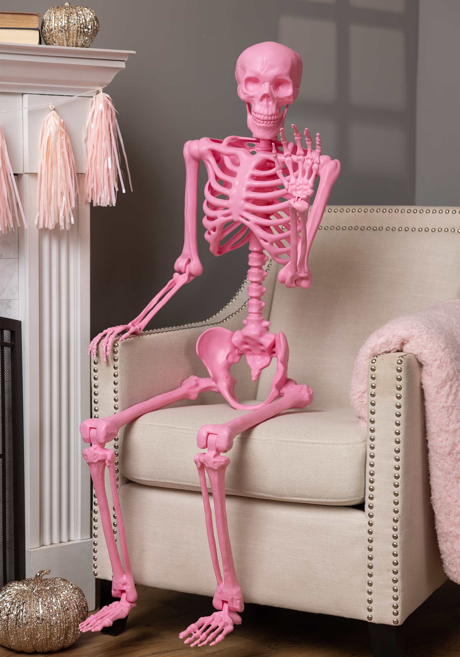 5' Poseable Crazy Bones Skeleton in Pink Halloween Prop