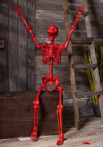5FT Poseable Crazy Bones Skeleton in Red Prop Decoration | Poseable Skeletons