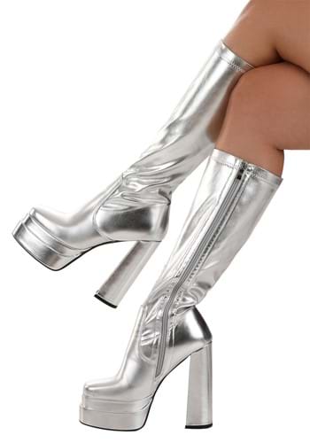 Deluxe Women's Silver Gogo Boots | Costume Boots