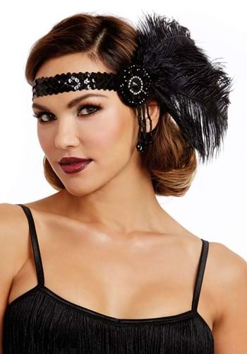 Womens Black Flapper Headpiece