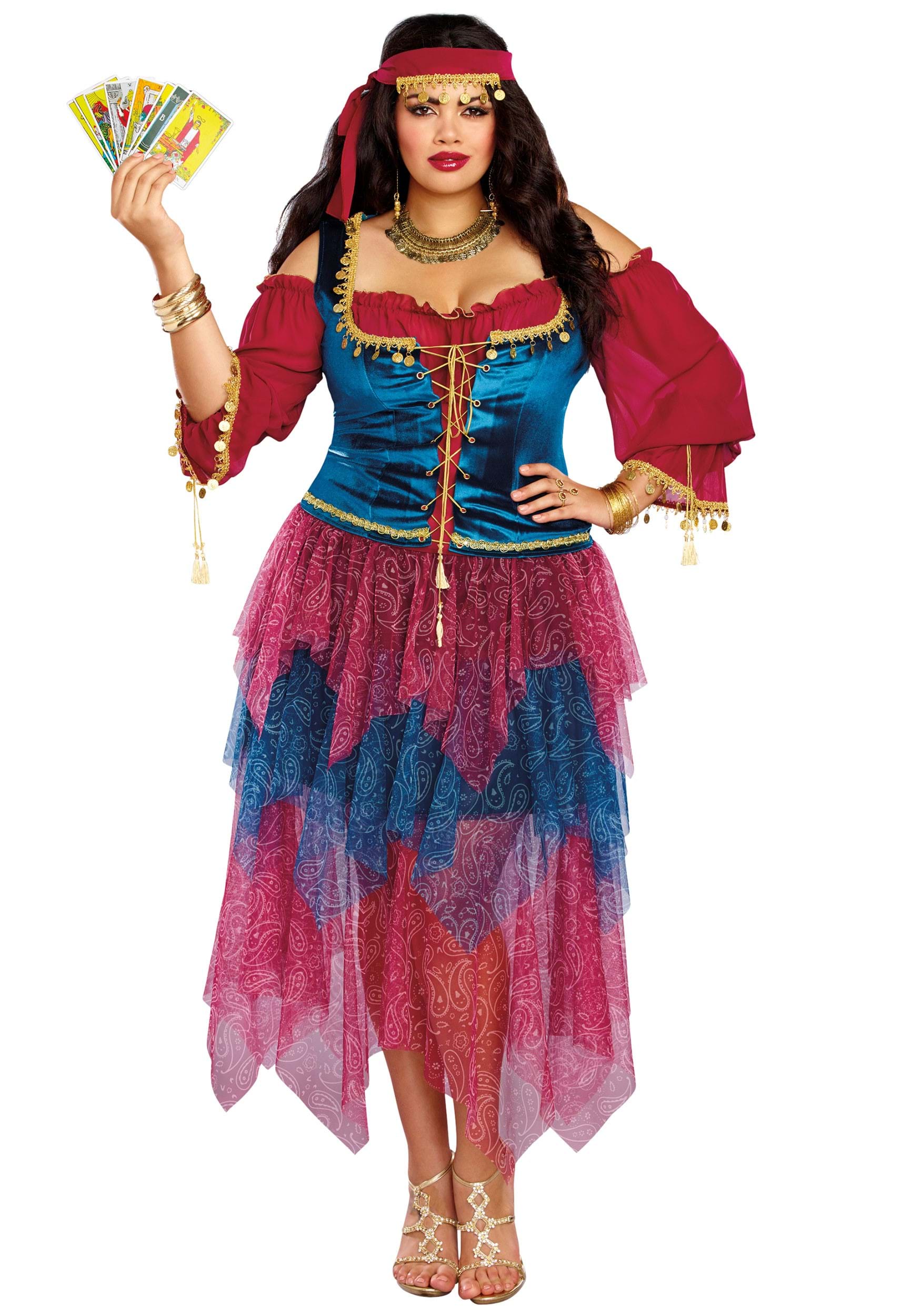 Womens Gypsy Girl Fortune Teller Costume Ladies Mystic Fancy Dress
