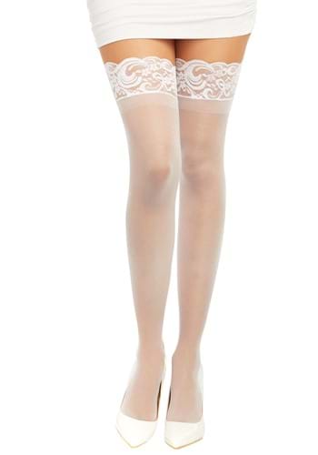 Womens White Anti Slip Thigh High with Lace Top