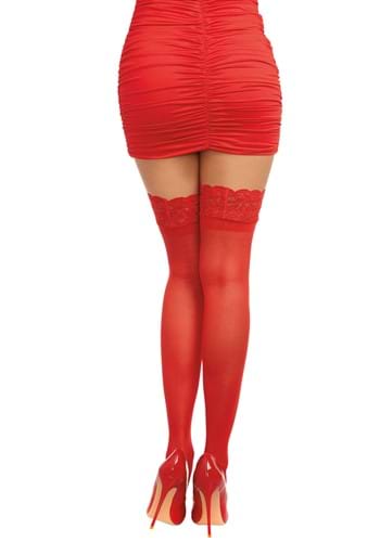 Red Anti-Slip Thigh High Stockings with Lace Top for Adults