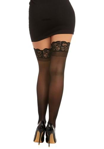 Women's White Anti-Slip Thigh High Stockings with Lace Top