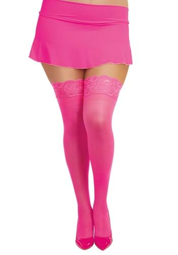 Womens Plus Neon Pink Anti Slip Thigh High with Lace Top