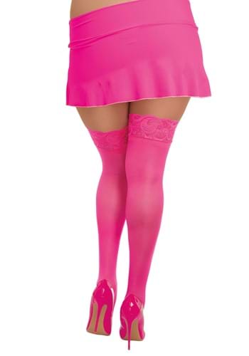 Plus Size Neon Pink Anti-Slip Thigh High Stockings with Lace Top for Adults