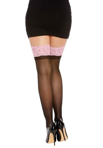 Anti-Slip Black with Pink Top and Bow Thigh High Stockings for Adults