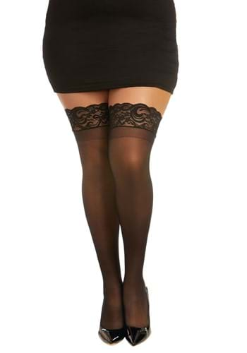 Women's Plus Black Lace Print Fishnets with Faux Panty