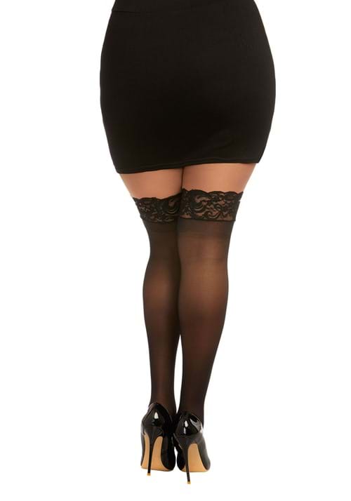 Plus Size Black AntiSlip Thigh High Stockings with Lace Top for Adults