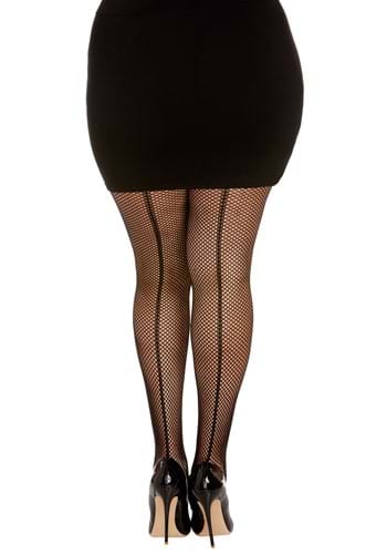 Women's Plus Black Fishnet Pantyhose with Back Seam