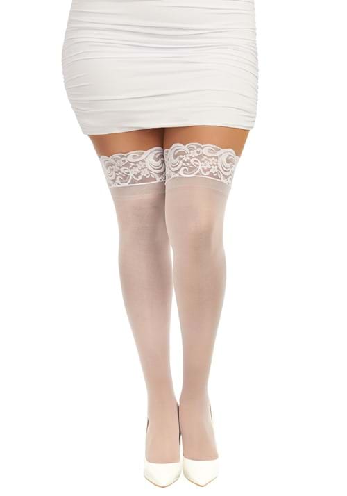 Women's Plus Size White Anti-Slip Lace Thigh Highs
