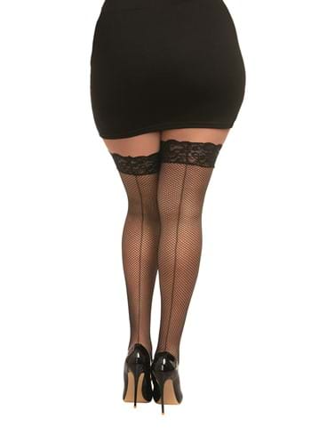 Women's Plus Size Black Fishnet Thigh High Stockings w/ Lace | Plus Size Stockings