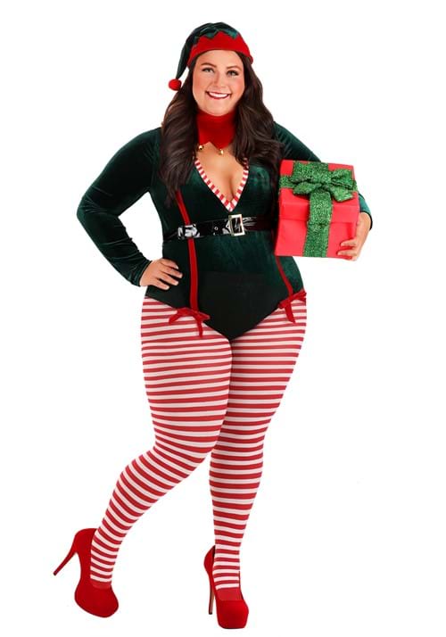 Women's Green Velvet Romper Sexy Santa Helper Costume (Plus Size)