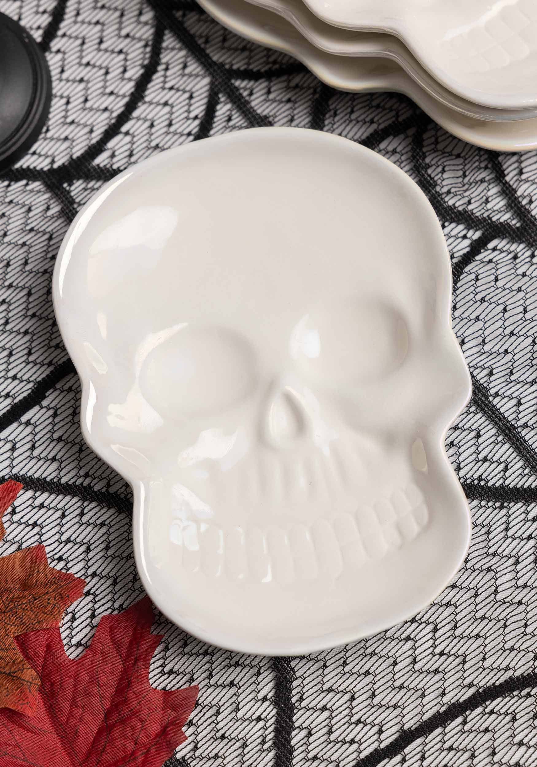 Set Of Four Iridescent Skull Shaped Halloween Plates