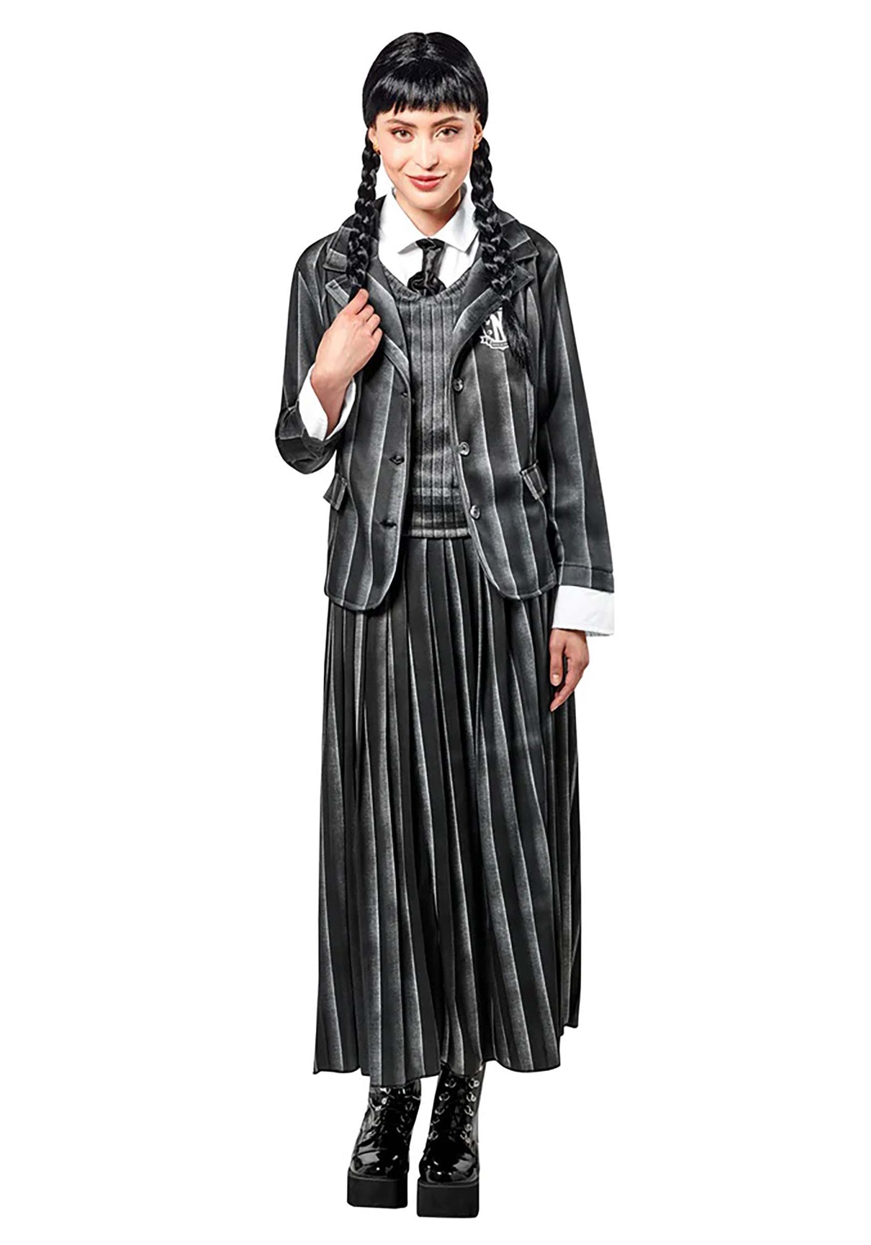 Gothic Girl Wednesday Addams Family Halloween Costume Womens Plus/Standard  Size