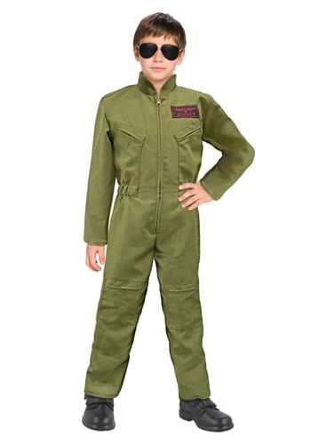 Boys Green Fighter Pilot Jumpsuit Costume