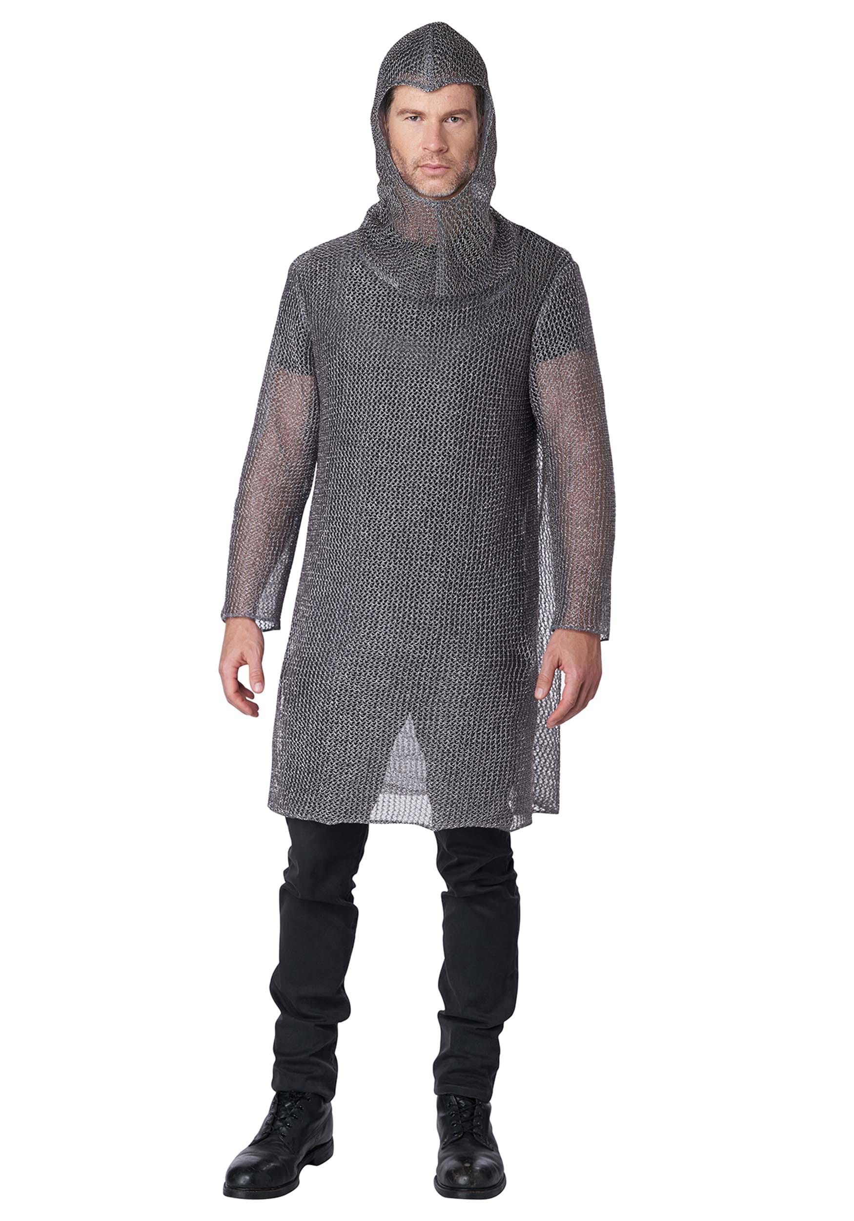 Metallic Knit Chainmail Tunic & Cowl Adult Costume