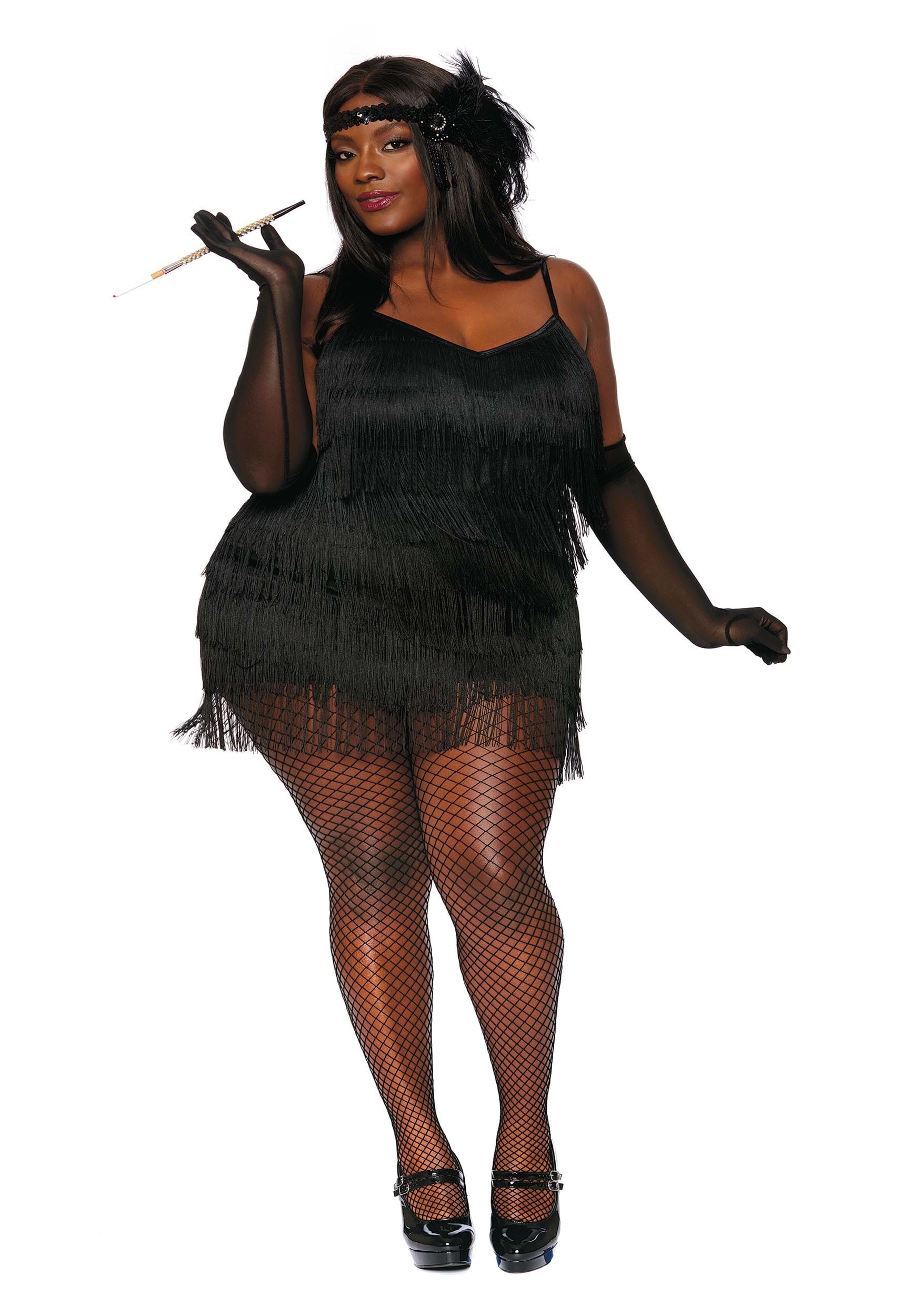 1920s Costumes: Flapper, Great Gatsby, Gangster Girl, Mafia Outfit Plus Size Womens Black Flapper Dress $34.99 AT vintagedancer.com