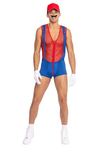 Red Super Plumber Bro Costume For Men Sexy Mens Costumes