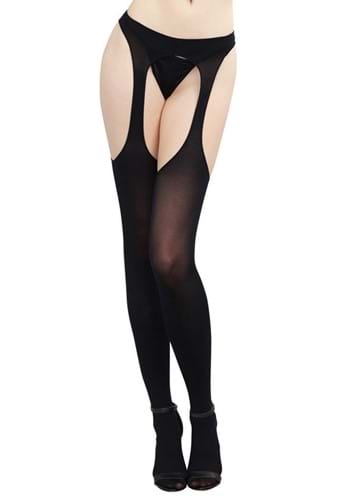 Women's Black Semi Opaque Suspender Pantyhose