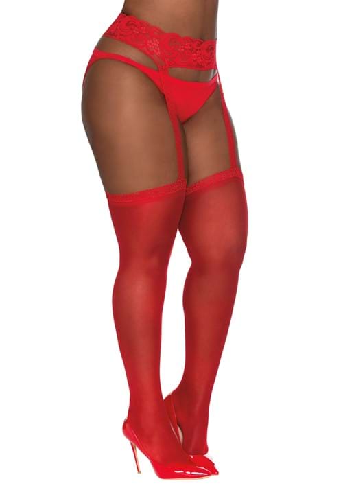 Women's Plus Red Lace Garter Belt with Attached La