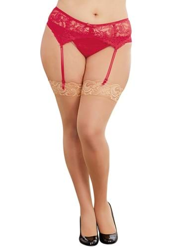 Women's Plus Size Red Scalloped Lace Garter Belt