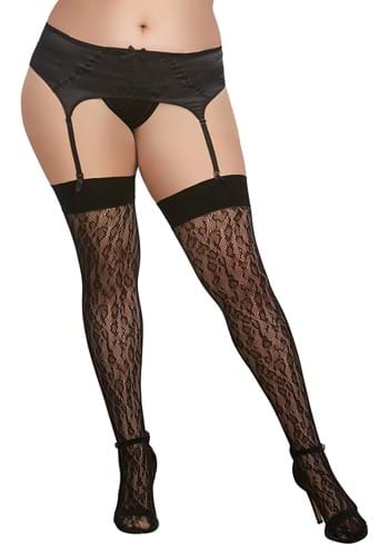 Women's Black Leopard Print Thigh High Fishnet Stockings