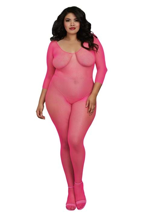 Womens Plus Size Neon Pink Body Stocking
