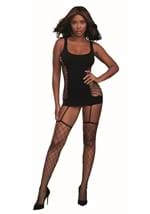 Womens Black Opaque Diamond Net Garter Dress