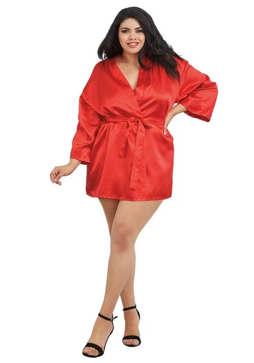Womens Plus Size Red Charmeuse Chemise Robe