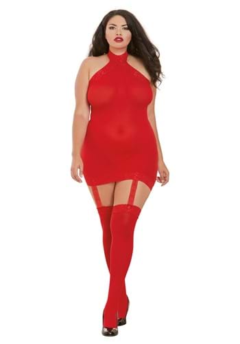 Plus Size Red Semi Sheer Halter Garter Dress