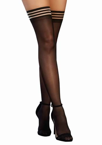 Women's Sheer Beige Nylon Pantyhose With Black Thigh High