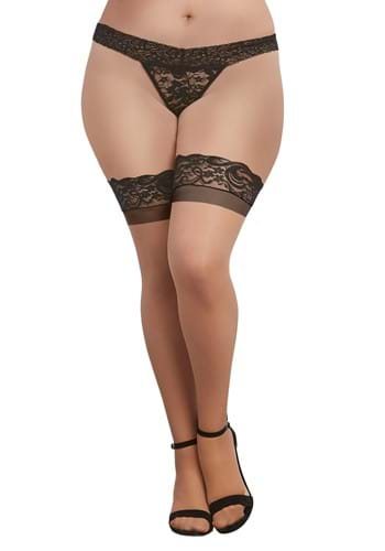 Women's Plus Size Black Satin Front Mesh Garter Belt