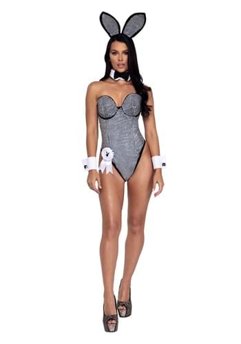 Playboy Womens Black Silver Rhinestone Bunny Costume