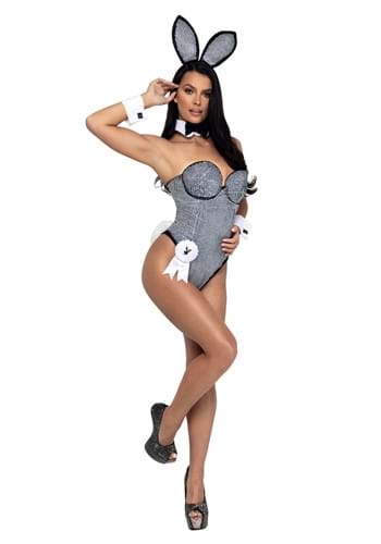 Women's Playboy Black and Silver Sexy Rhinestone Bunny Costume | Playboy Costumes