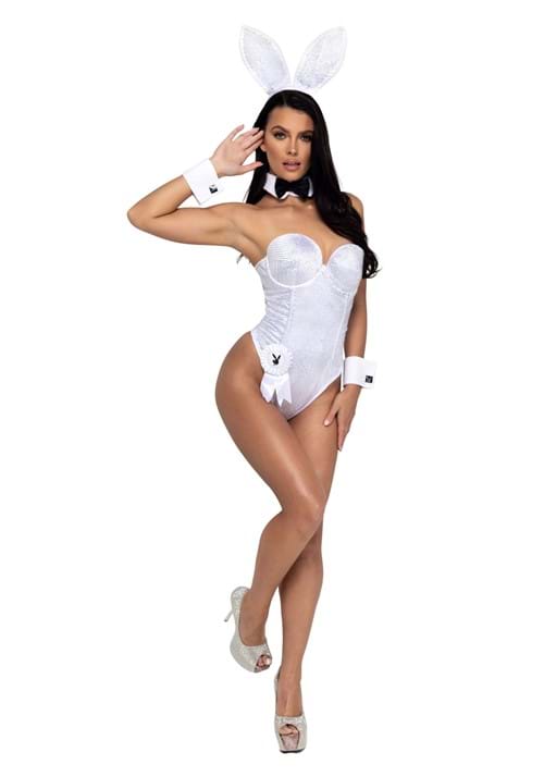 Playboy Women's Sexy White and Silver Rhinestone Bunny Costume