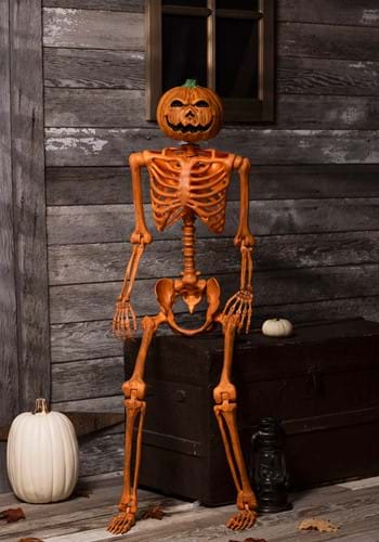 5ft Orange Skeleton w/ Pumpkin Head Decoration