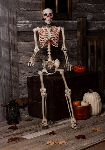 5 Foot Poseable Red Light Up Face & Chest Skeleton Decoration