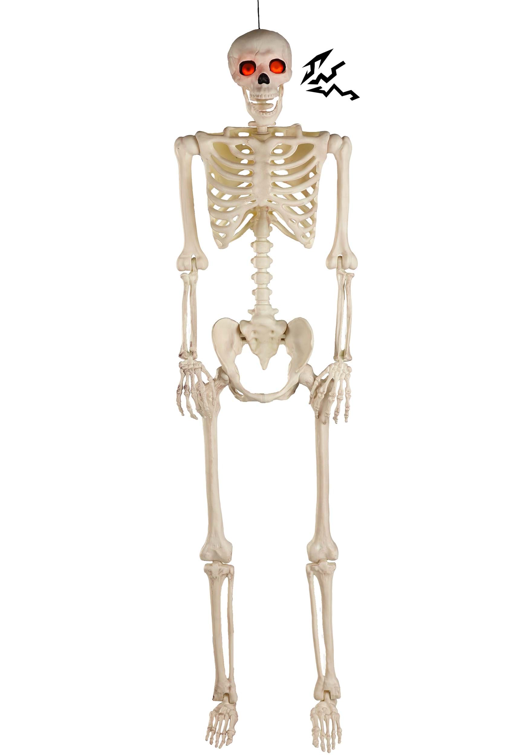 5FT Deluxe Flaming Light Up Eyes & Talking Skeleton Halloween Prop | Skeleton Decorations