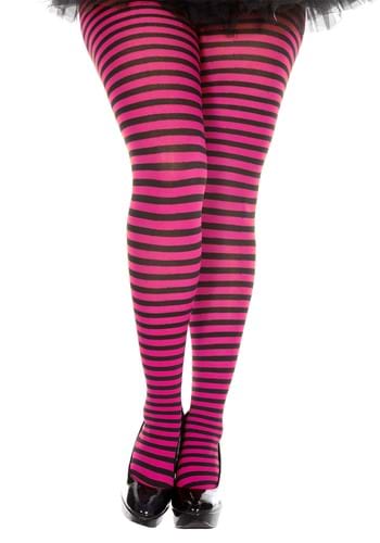 Plus Size Women's Black & Hot Pink Striped Tights | Costume Tights